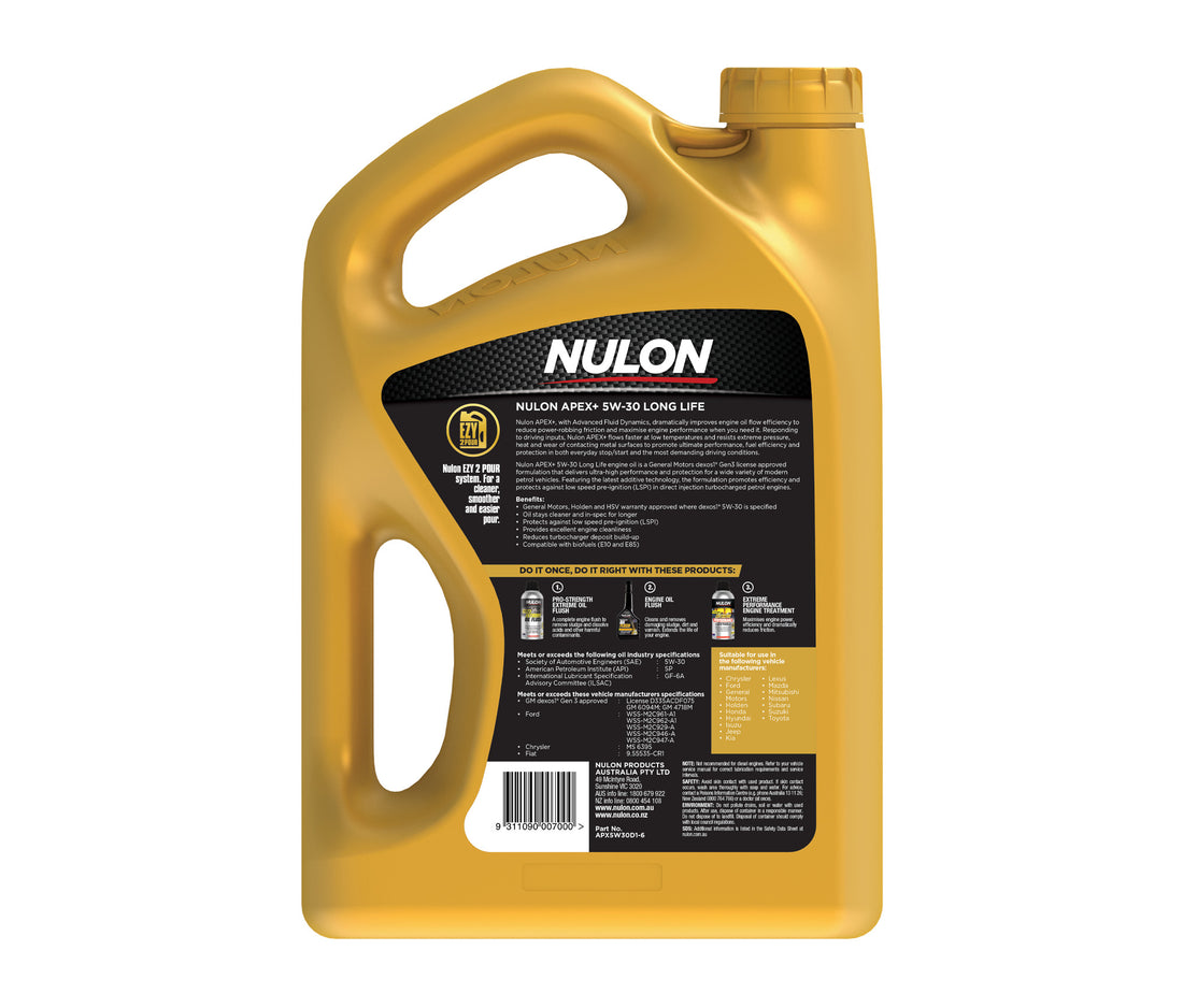 Nulon Apex+ 5W-30 Full Synthetic Long Life Engine Oil - 6L - APX5W30D1-6