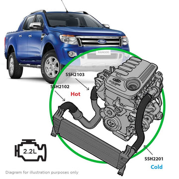SAAS SSH2201-KIT - 3 Piece Silicone Intercooler Hose and Clamp Upgrade Kit fits 2.2L 2011-2020 Ford Ranger/Mazda BT50