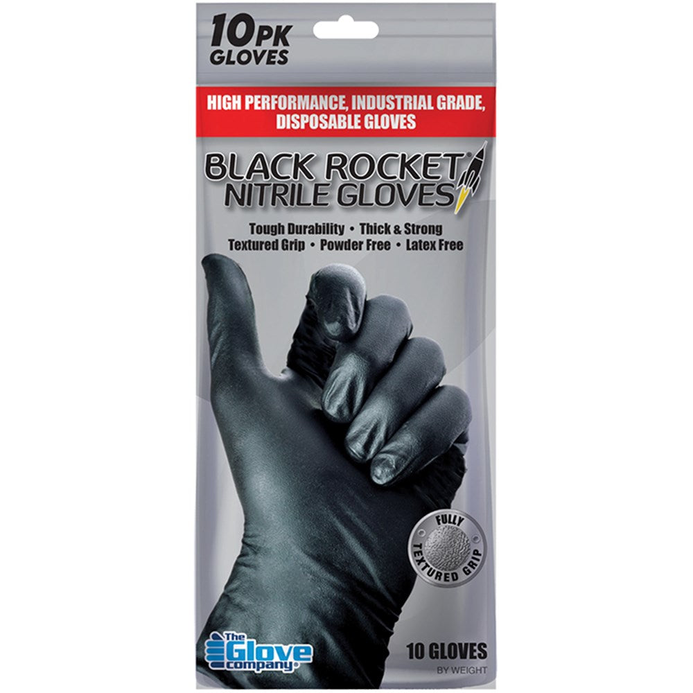 The Glove Company Handy Pack of 10 Black Rocket Heavy Duty Disposable Nitrile Gloves - Large - 130103