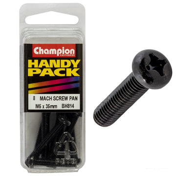 Champion Pack of 8 M5 x 35mm Black, Zinc Plated, Philips Pan Head Machine Screws - BH814
