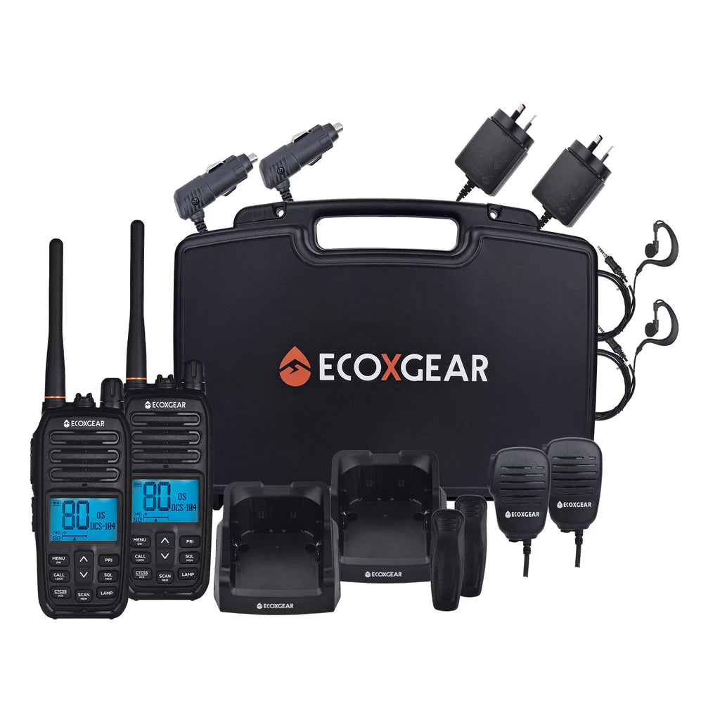 EcoXGear EXG500-2PK EcoXTalk 5W IP67 Waterproof Floating Handheld UHF CB Radio Deluxe Twin Pack