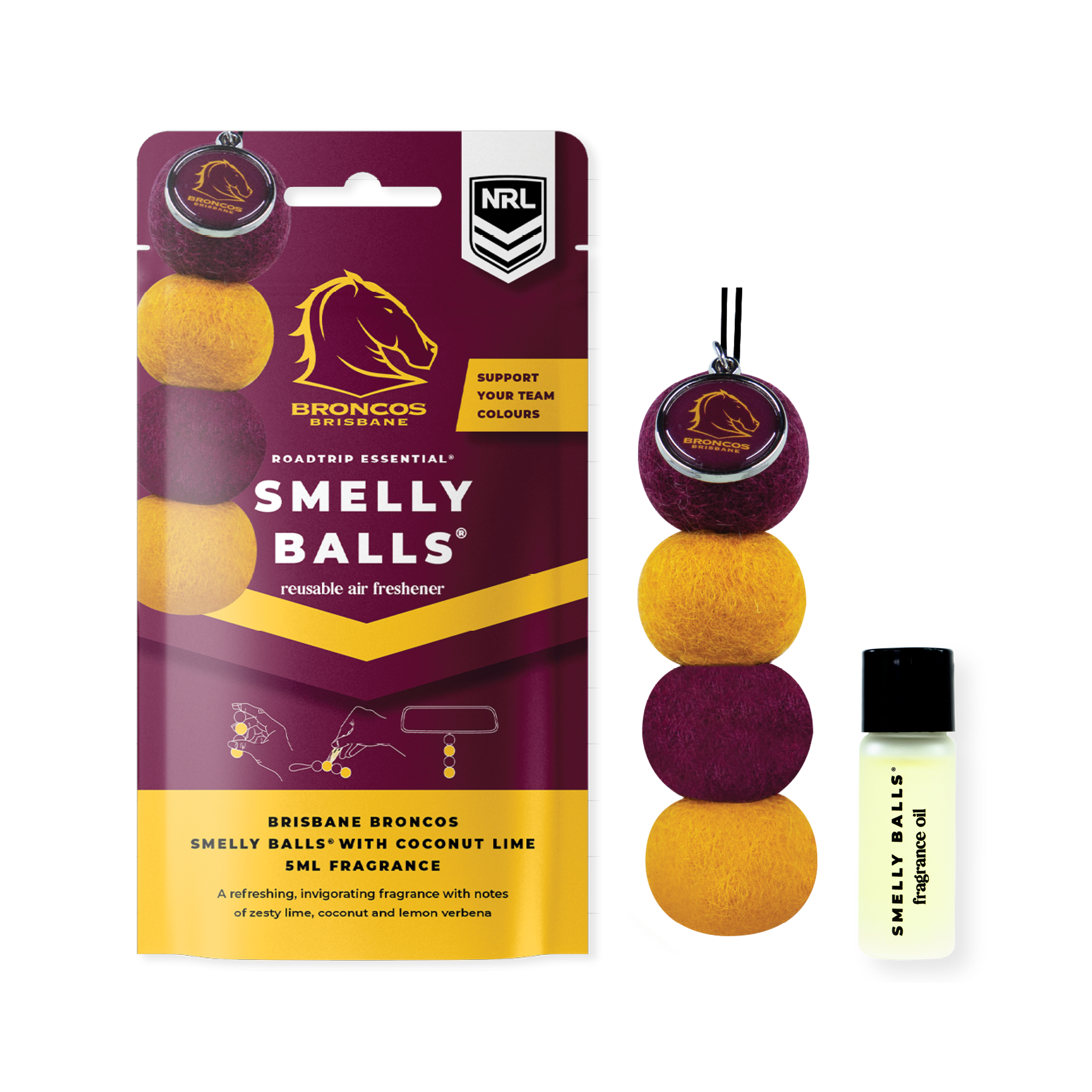 Smelly Balls Brisbane Broncos Inspired Reusable Air Freshener Starter Set - NRL445AA