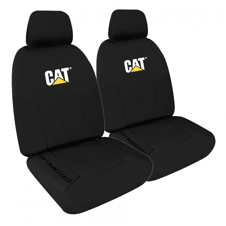 CAT Brand Icon Design Canvas Seat Covers Black Front Pair - CVCATBX-ICON30