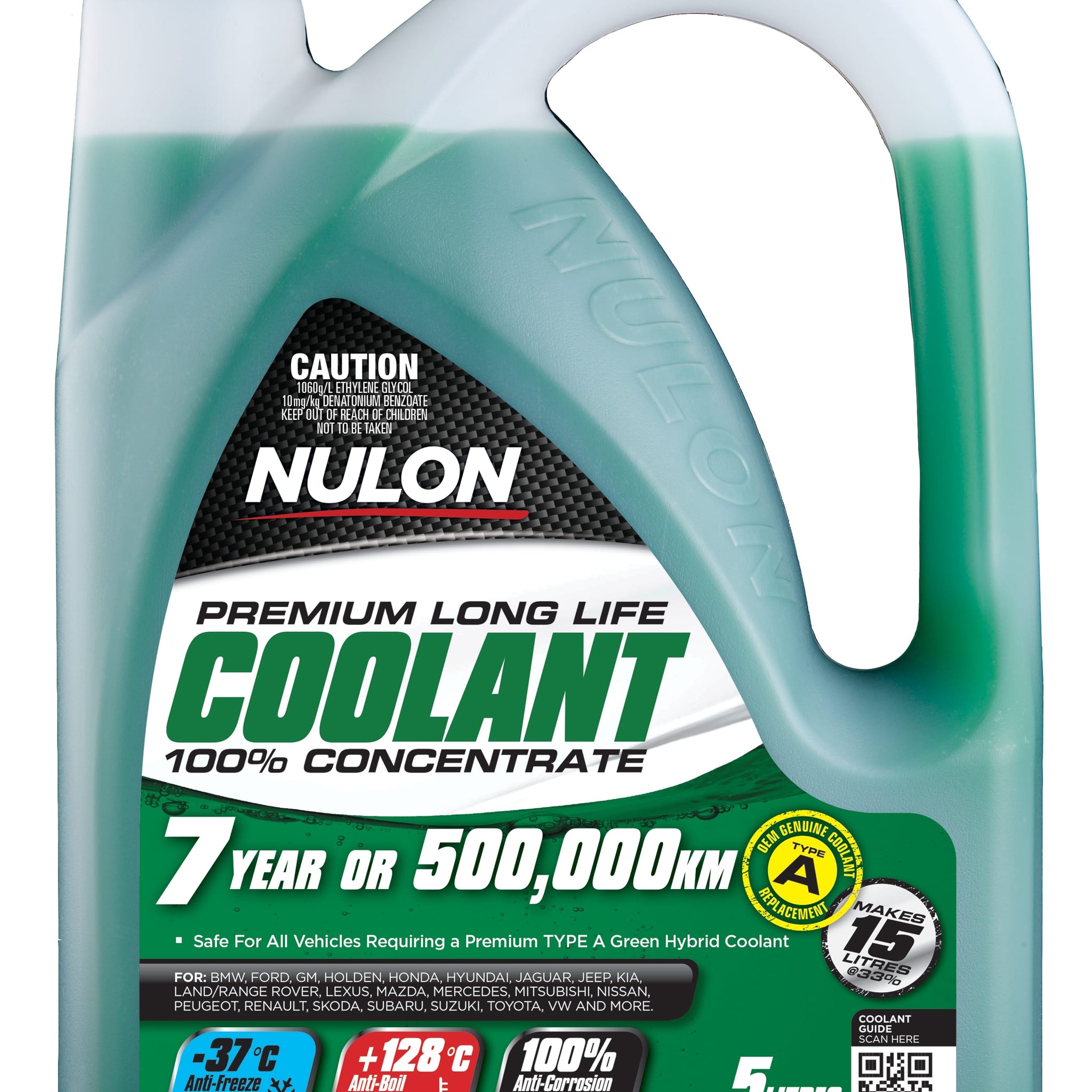 Nulon LL5 Green Premium Long Life Coolant 100% Concentrate 5L
