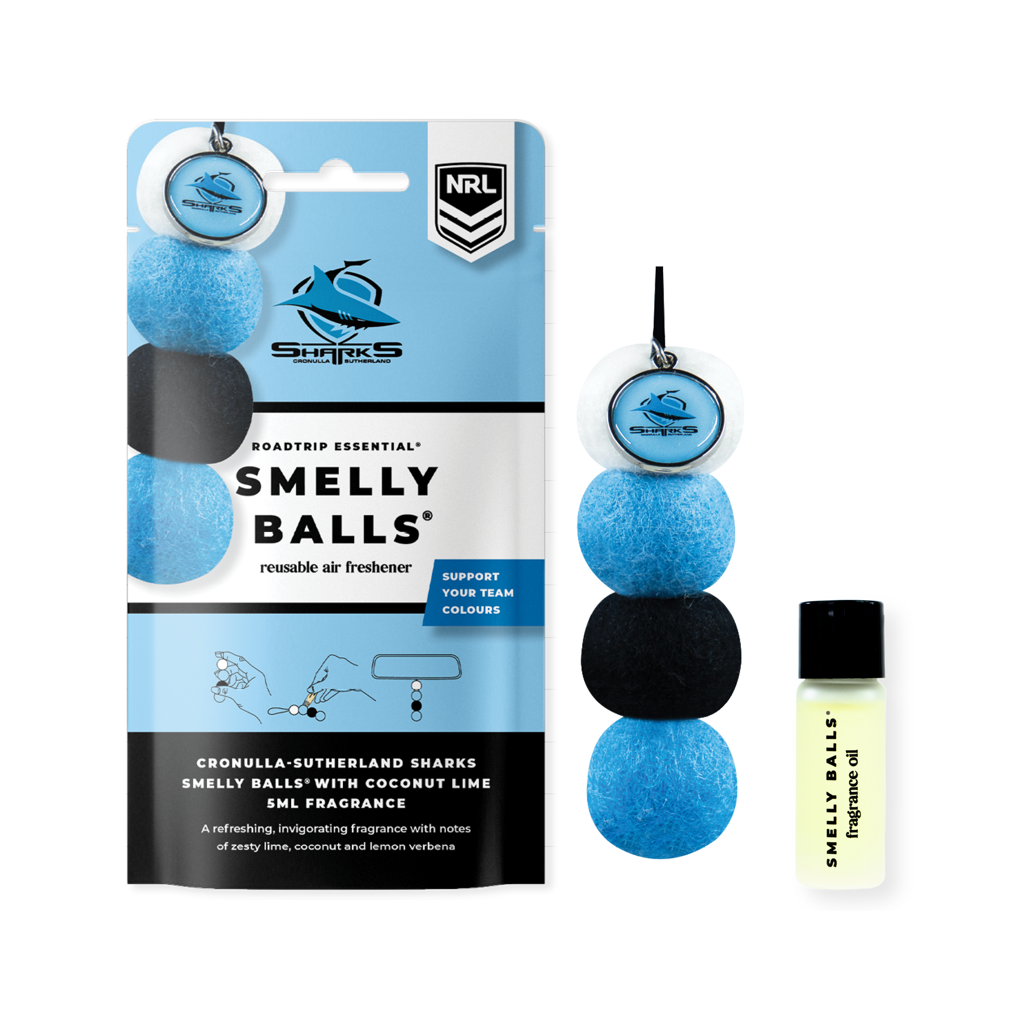 Smelly Balls Cronulla Sharks Inspired Reusable Air Freshener Starter Set - NRL445AL