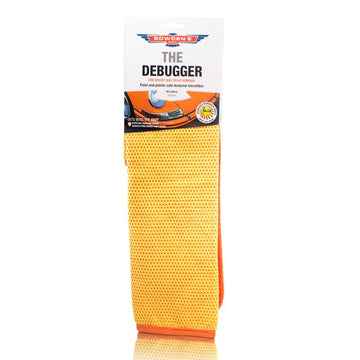 Yellow microfiber cloth with 'Bowden's The Debugger' packaging on a white background
