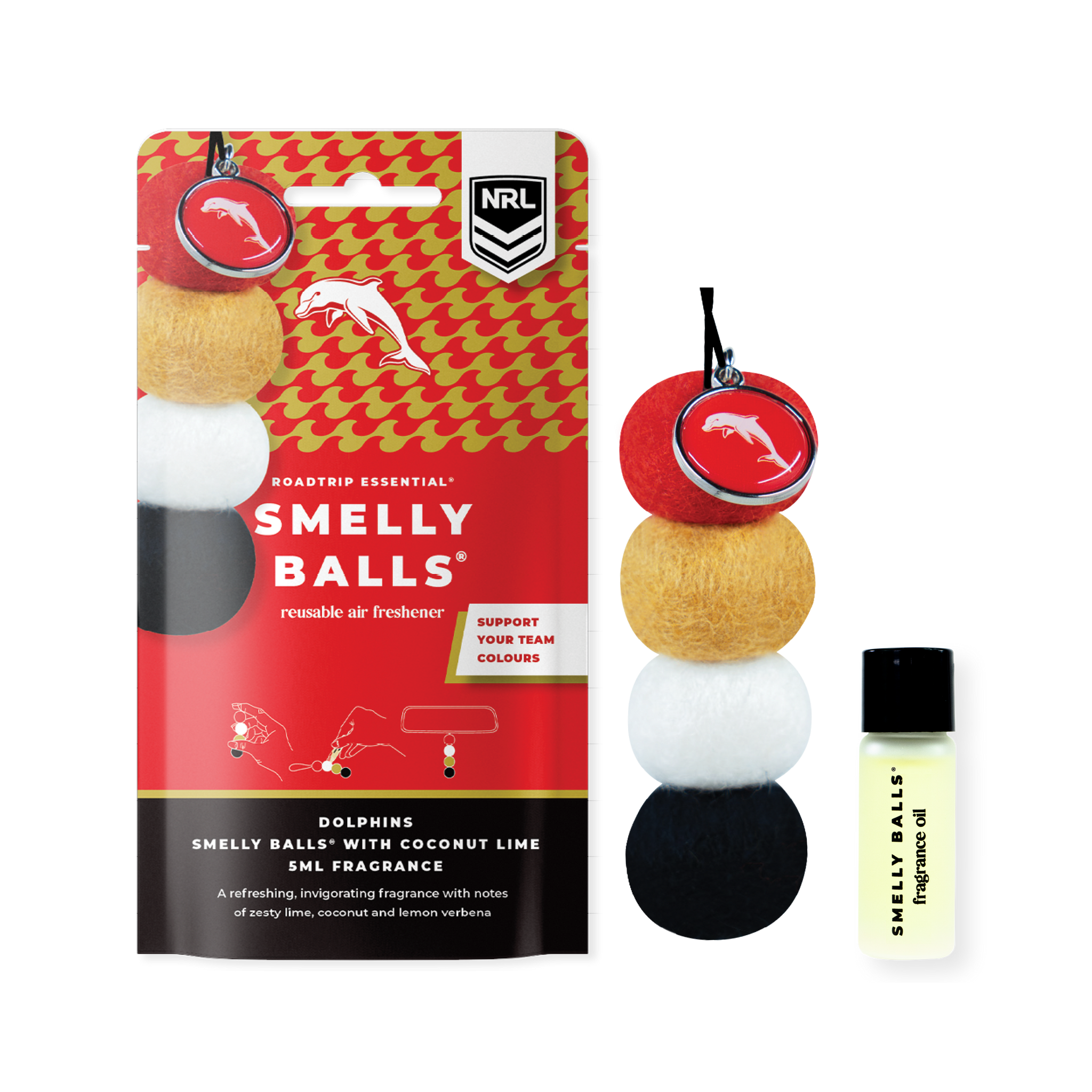 Smelly Balls Redcliffe Dolphins Inspired Reusable Air Freshener Starter Set - NRL445AT