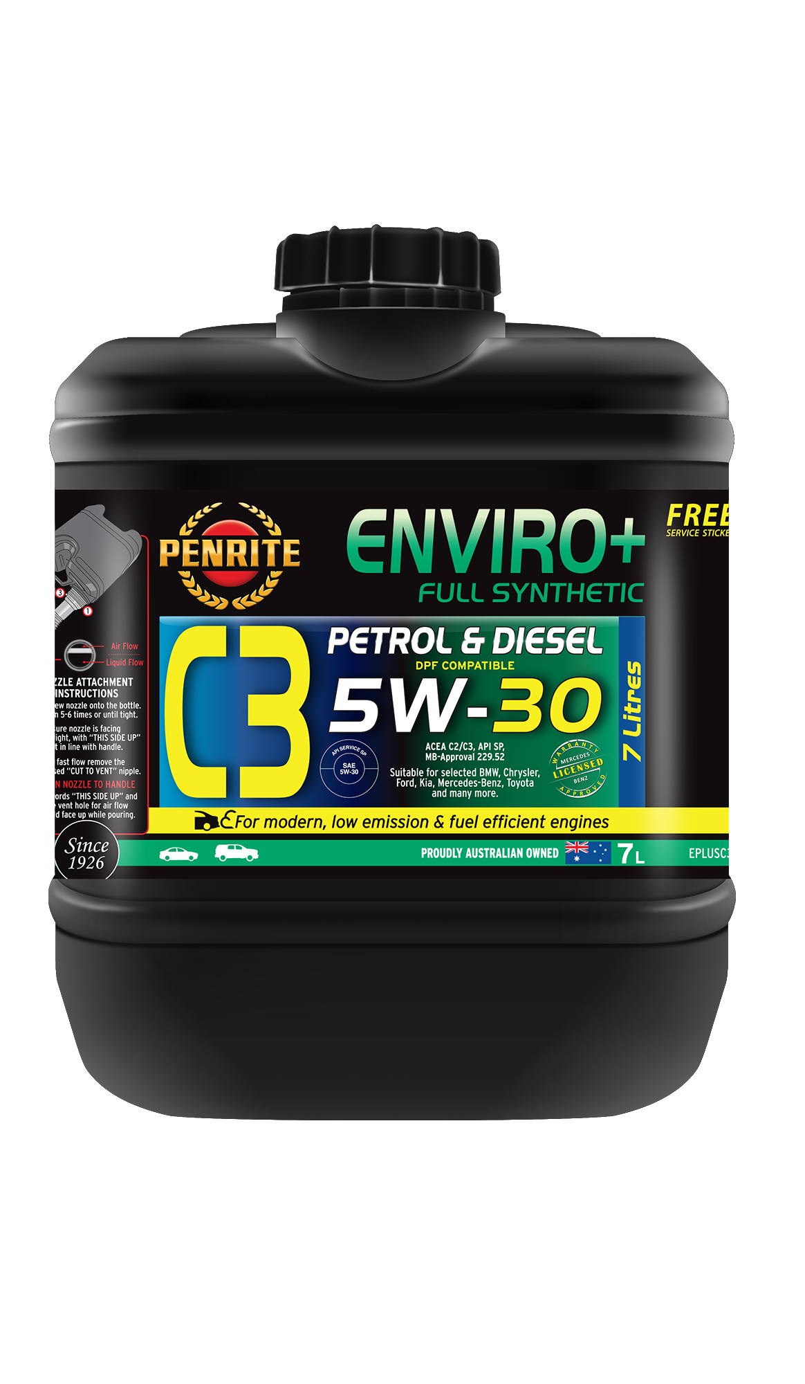 Penrite Enviro+ C3 5W-30 Full Synthetic Petrol & Diesel Engine Oil  5w30 7L - EPLUSC3007