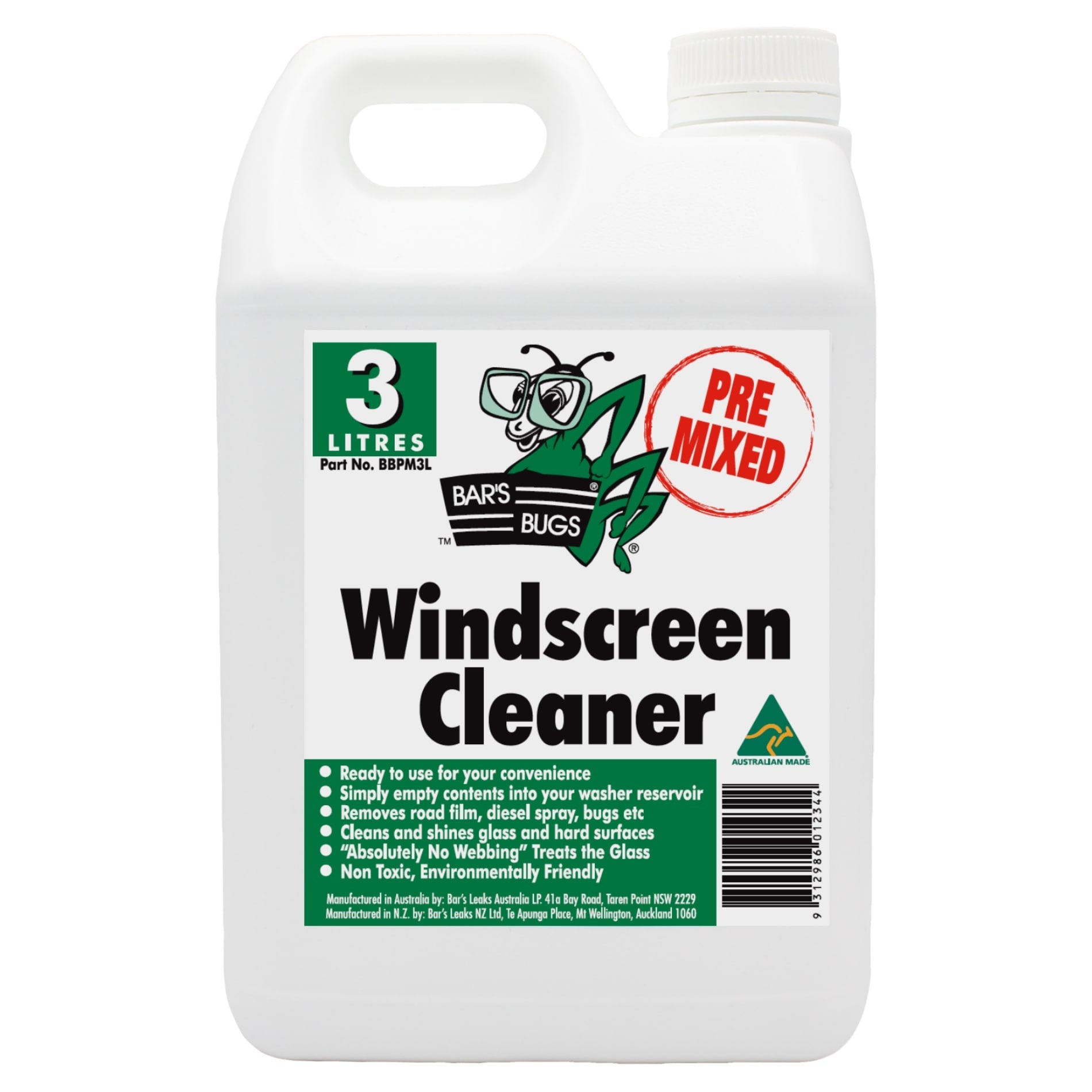 Bar's Bugs Windscreen Cleaner 3 L Pre-Mix BBPM3L