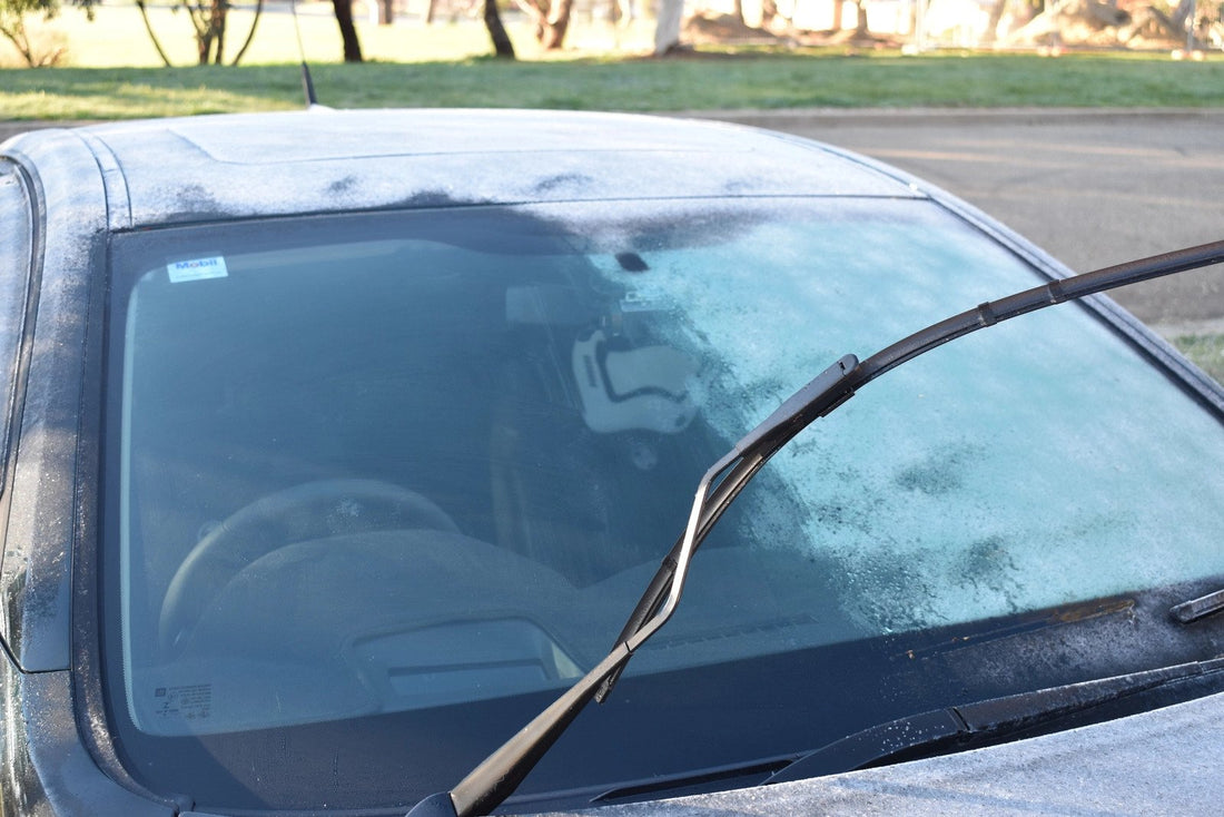 A purple spray bottle of Bowden's Own Melt Down ice remover with a label and white spray nozzle.