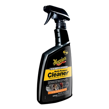 Black Meguiar's Heavy Duty Multi-Purpose Cleaner bottle with a spray nozzle on a white background