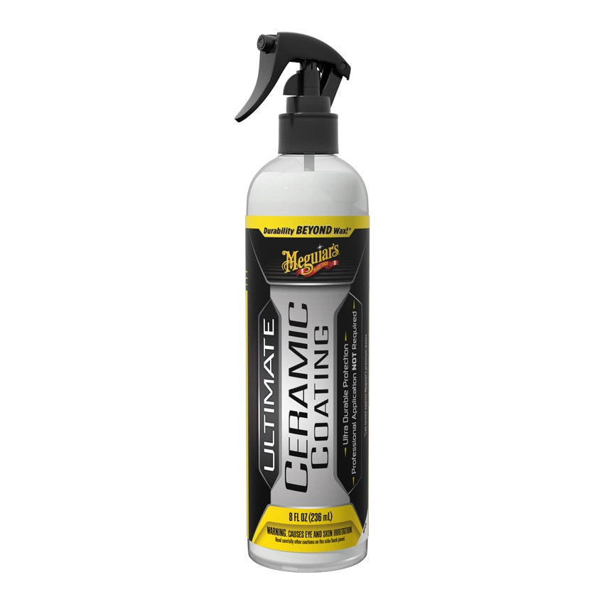 Meguiar's Ultimate Ceramic Coating spray bottle on a white background