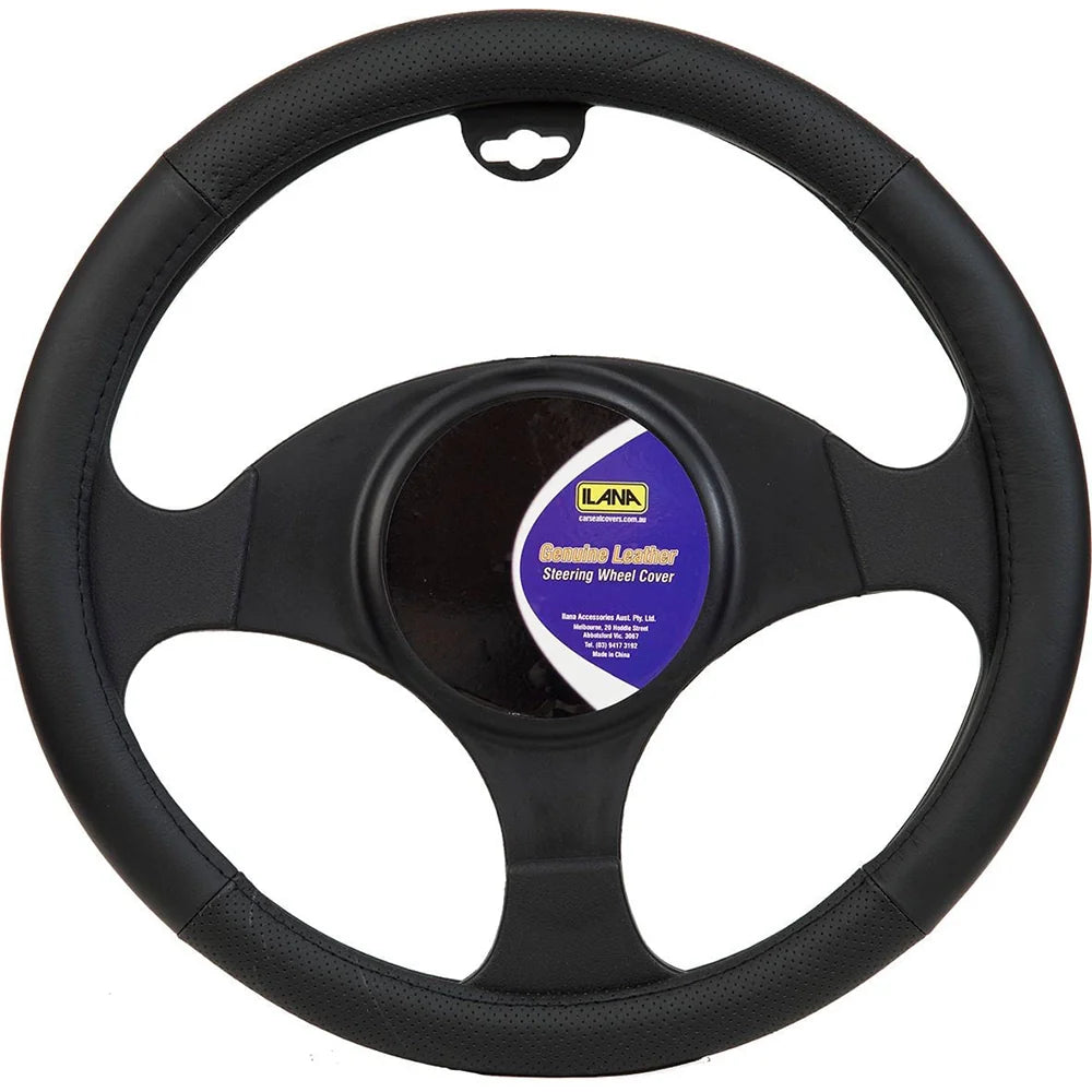 Ilana Steering Wheel Cover Genuine Leather Black - 22/GENLSWC (Pickup Only)