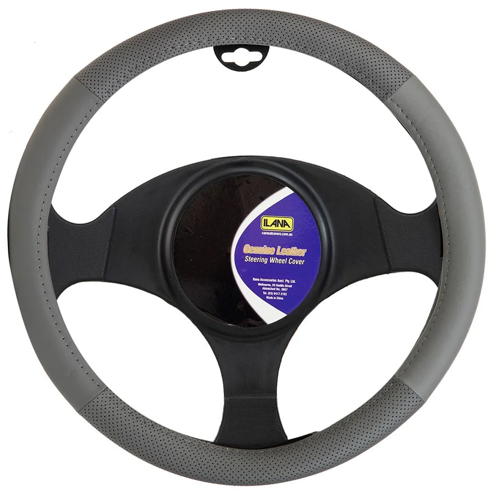 Ilana Steering Wheel Cover Genuine Leather Charcoal - 22/GENLCSWC (Pickup Only)