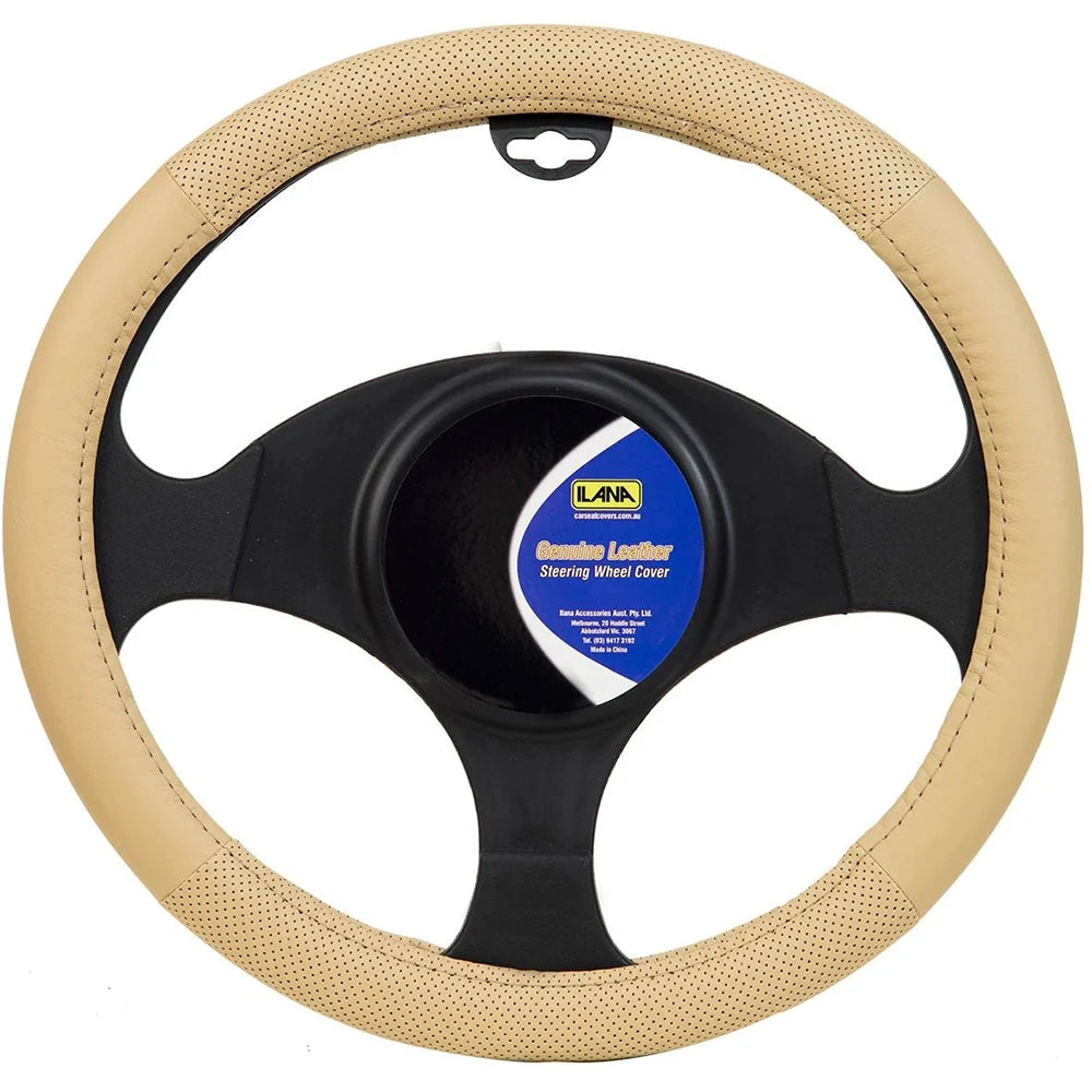 Ilana Steering Wheel Cover Genuine Leather Mocha - 22/GENLMSWC (Pickup Only)