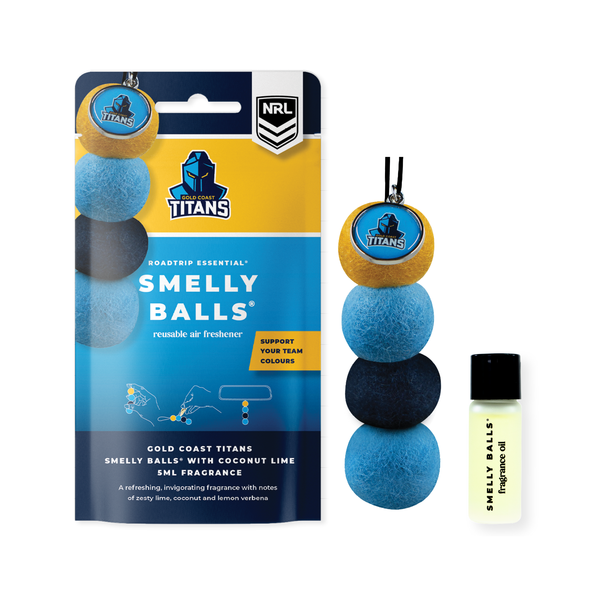 Smelly Balls Gold Coast Titans Inspired Reusable Air Freshener Starter Set - NRL445AP