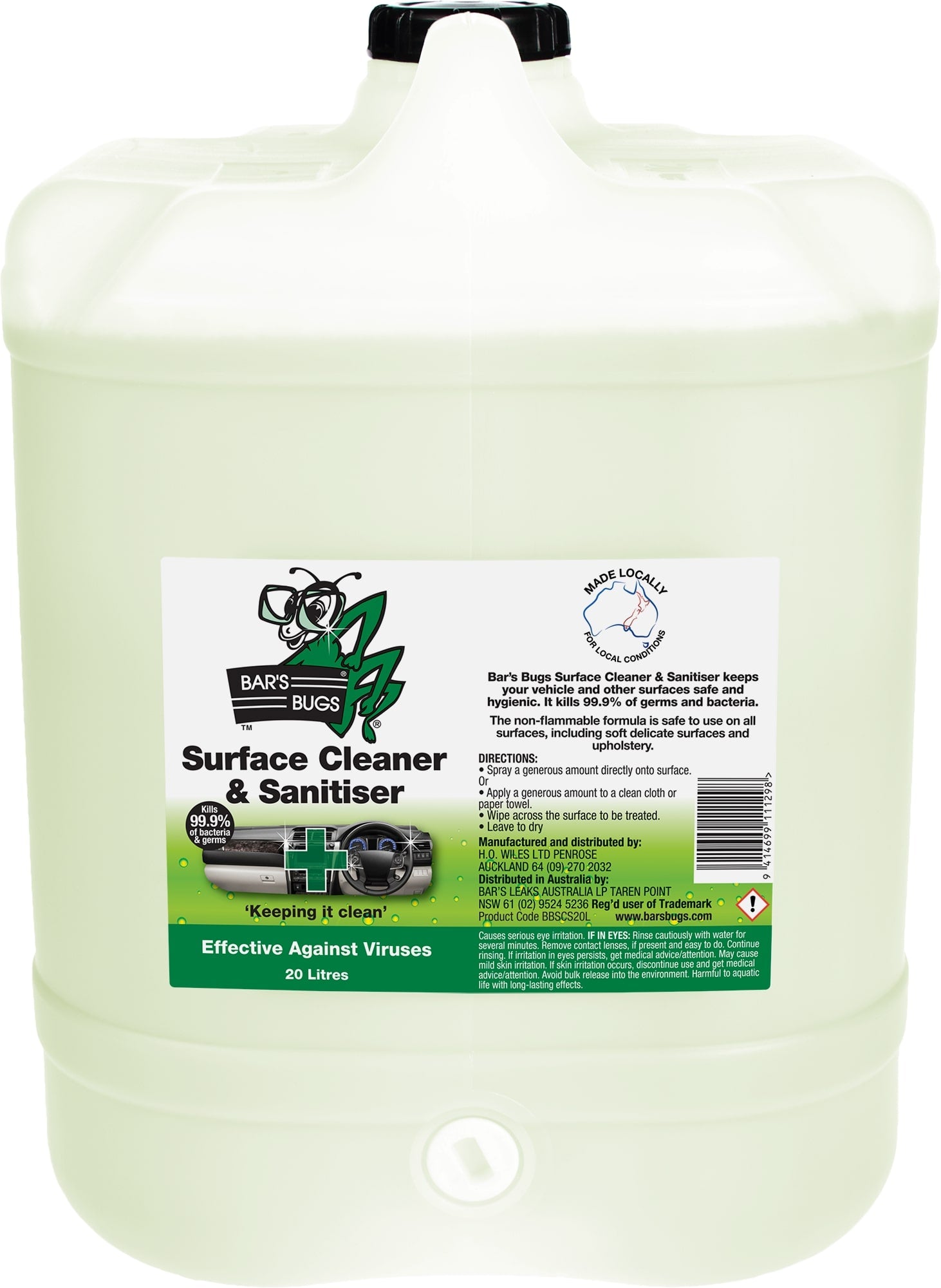 Bar's Bugs Surface Cleaner Sanitiser 20L - BBSCS20L