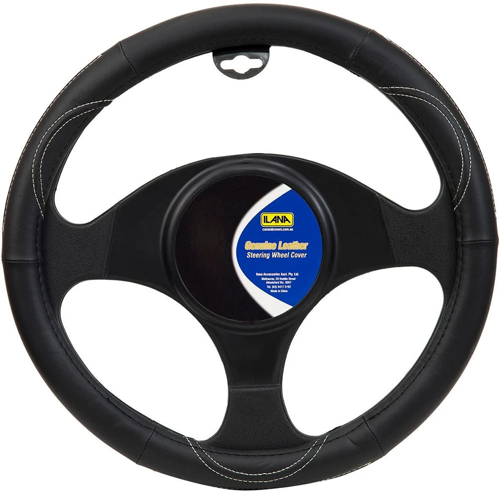 Ilana Steering Wheel Cover Leather Grip Black - 22/LEASWCBLA (Pickup Only)