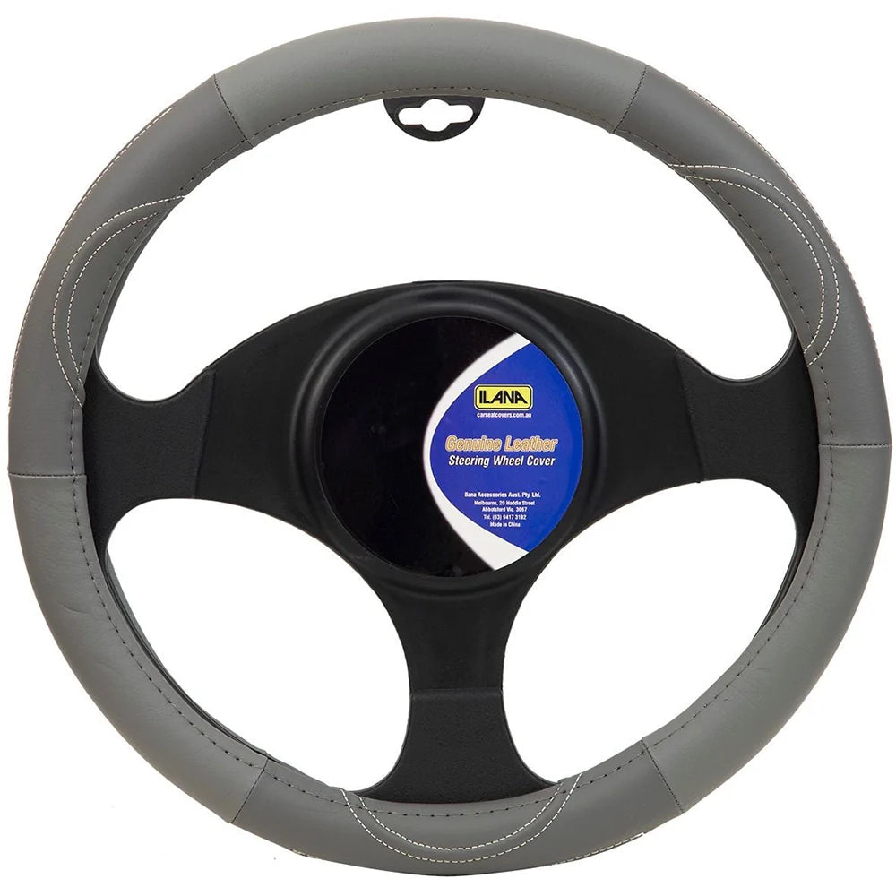 Ilana Steering Wheel Cover Leather Grip Grey - 22/LEASWCGRE (Pickup Only)