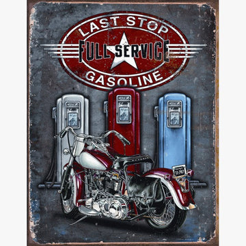 Last Stop Gasoline Full Service Metal Sign Reproduction 32cm x 41cm - MSI1566