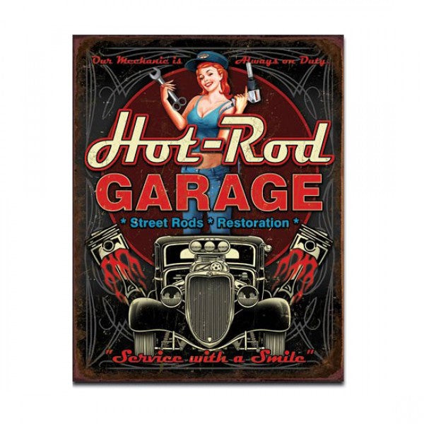 Hot Rod Garage Street Rods Restoration Metal Sign Reproduction 32cm x 41cm - MSI1990