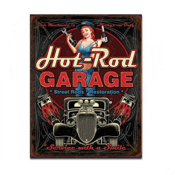 Hot Rod Garage Street Rods Restoration Metal Sign Reproduction 32cm x 41cm - MSI1990