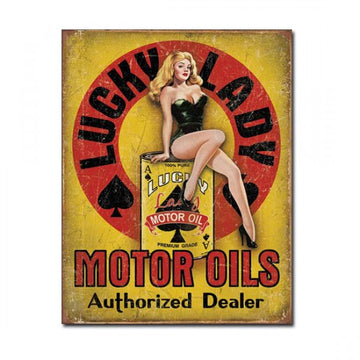 Lady Luck Motor Oils Authorized Dealer Metal Sign Reproduction 32cm x 41cm - MSI1998