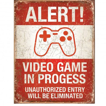 Alert! Video Game in Progress Metal Sign Reproduction 32cm x 41cm - MSI2037