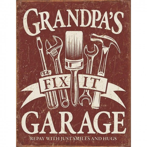 Grandpas Fix It Garage Metal Sign Reproduction 32cm x 41cm - MSI2264