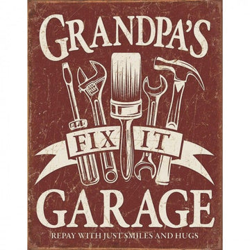 Grandpas Fix It Garage Metal Sign Reproduction 32cm x 41cm - MSI2264