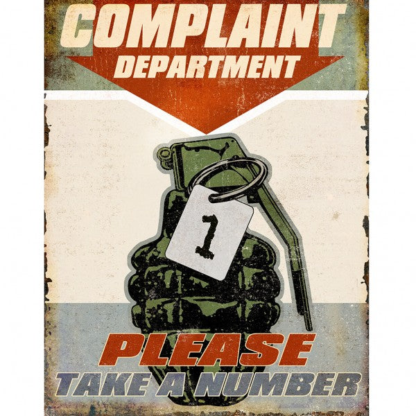 Complaints Department Please Take A Number Metal Sign Reproduction 32cm x 41cm - MSI2487