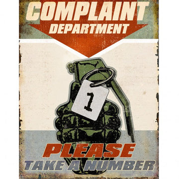 Complaints Department Please Take A Number Metal Sign Reproduction 32cm x 41cm - MSI2487