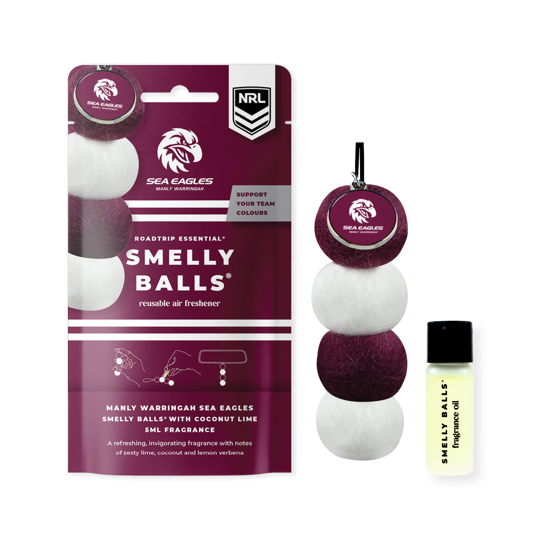 Smelly Balls Manly Sea Eagles Inspired Reusable Air Freshener Starter Set - NRL445AE