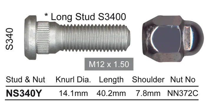 Nice Wheel Stud & Nut Set - NS340Y