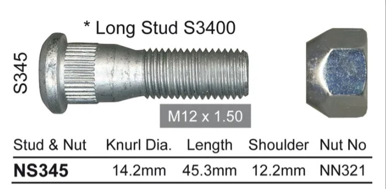 Nice Wheel Stud & Nut Set - NS345