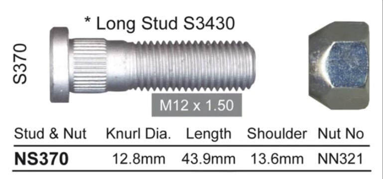 Nice Wheel Stud & Nut Set - NS370