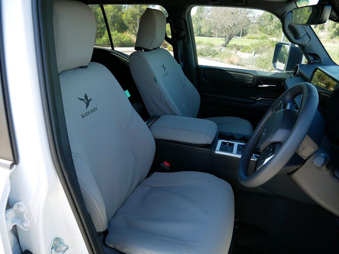 Black Duck Front Seat Covers for 09/2016+ Toyota Landcruiser VDJ79 Series Single Cab - Grey Canvas - LC172CVGY