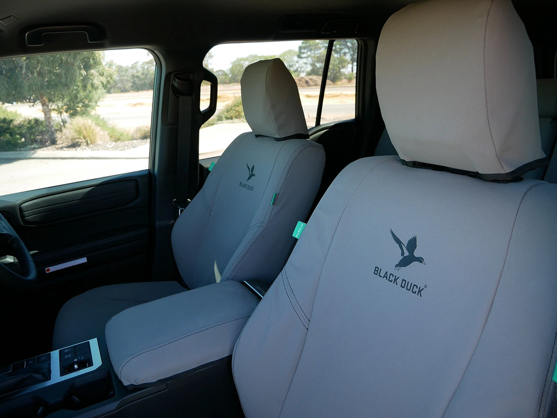 Black Duck Front Seat Covers for 2024+ Mitsubishi Triton - Black Canvas - MT242ABCCVBK