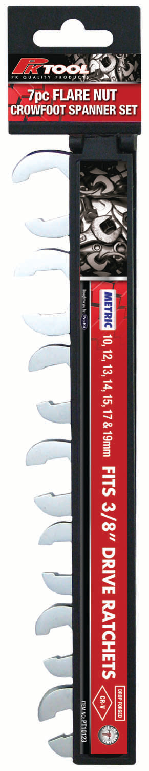 PKTool 7pc Crowfoot Flare Nut Metric Spanner Set - PT10123 (Pickup Only)