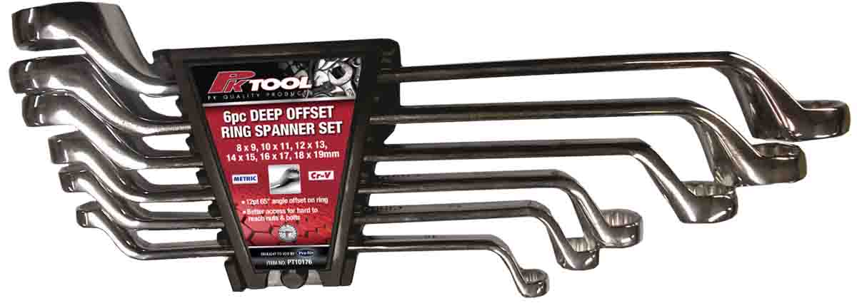 PKTool 6pc Metric Ring Spanner Deep Offset Spanner Set - PT10176 (Pickup Only)