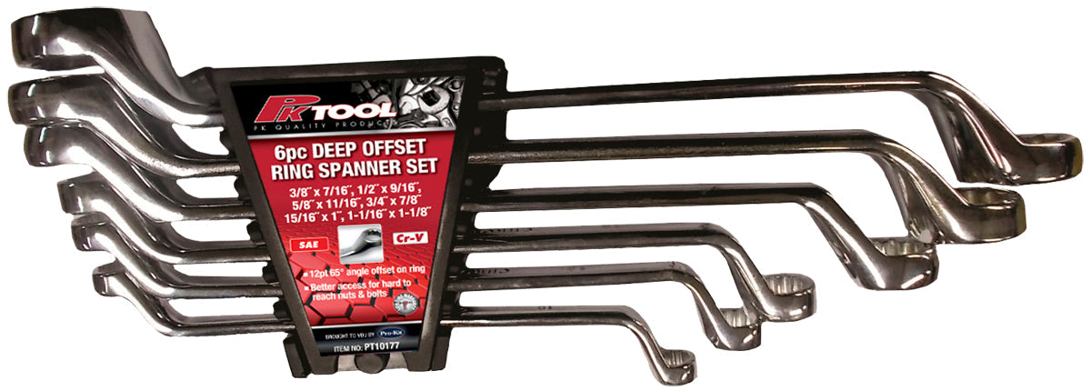 PKTool 6pc SAE Ring Spanner Deep Offset Spanner Set - PT10177 (Pickup Only)