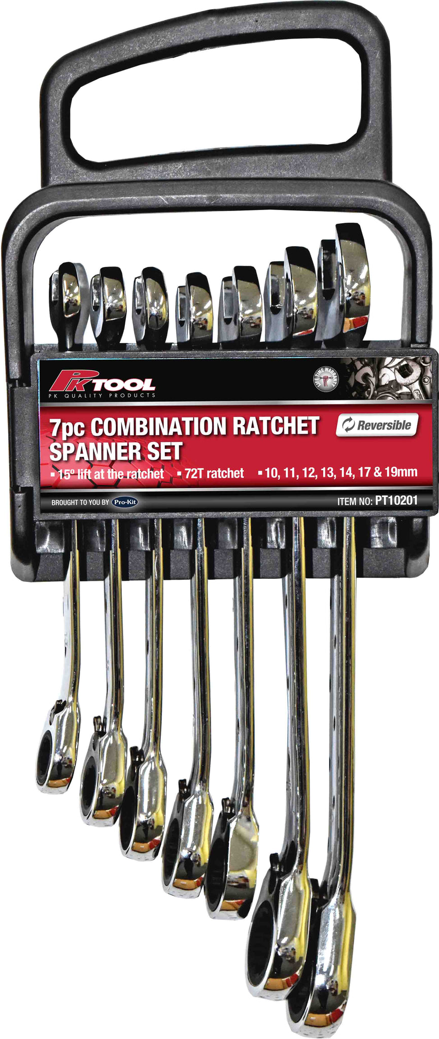 PKTool 7pc Combination Reversible Ratchet Spanner Set - PT10201 (Pickup Only)