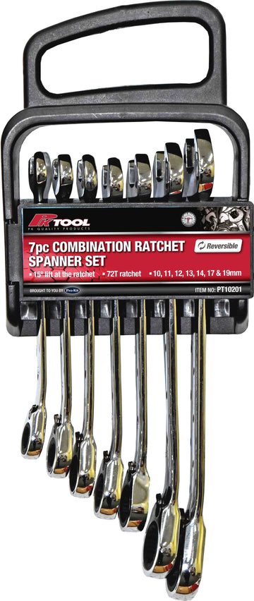 PKTool 7pc Combination Reversible Ratchet Spanner Set - PT10201 (Pickup Only)