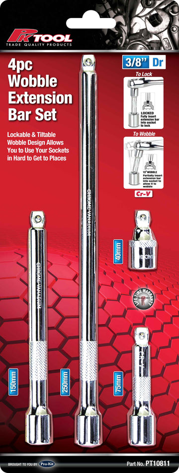 PKTool 4pc 3/8 inch Drive Cr-V Wobble Extension Bar Set - PT10811 (Pickup Only)