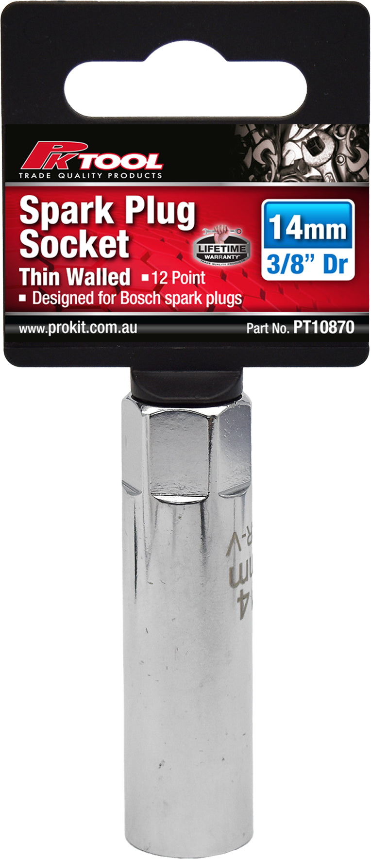 PKTool 3/8 inch Dr 14mm Mini Thin Walled 62mm Long Spark Plug Socket - PT10870 (Pickup Only)