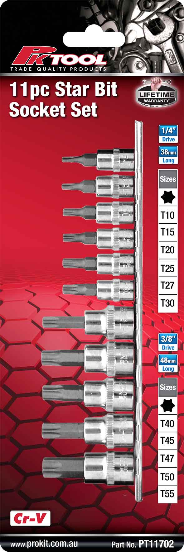 PKTool 11pc 1/4 inch and 3/8 inch Cr-V 6pt Star Bit Socket Set - PT11702 (Pickup Only)