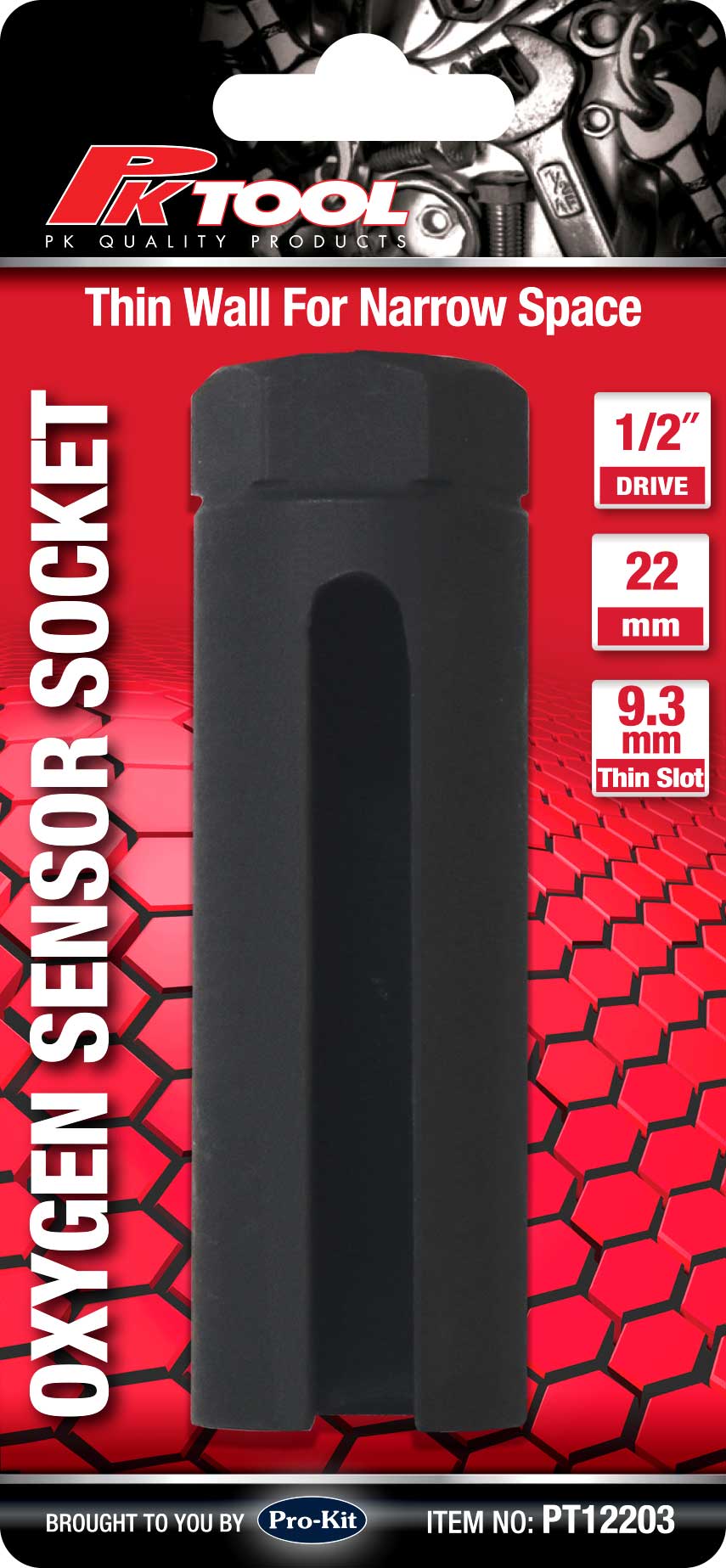 PKTool 1/2 inch Dr 22mm Thin Walled 89.6mm long Oxygen Sensor Socket - PT12203 (Pickup Only)