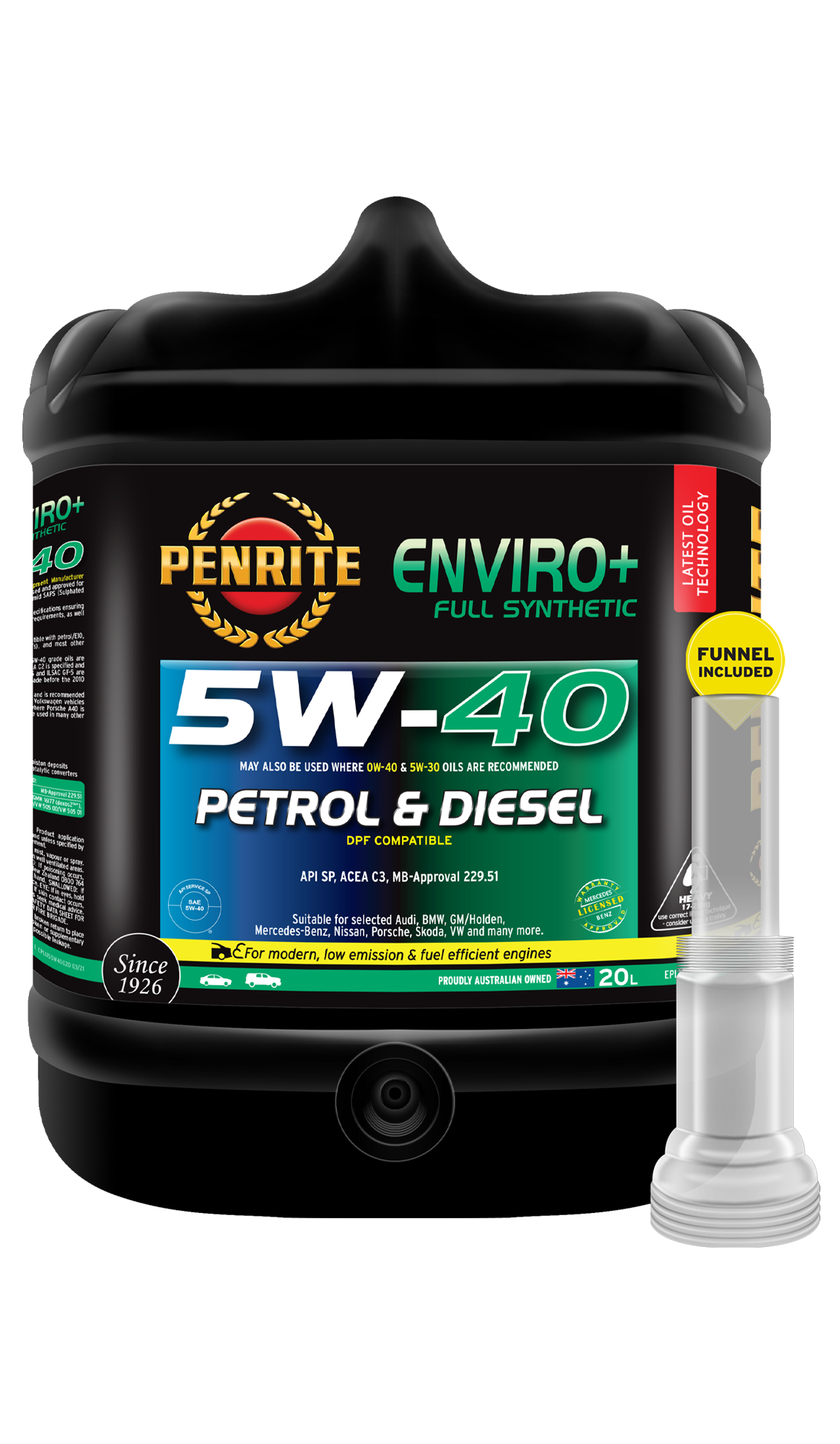 Penrite Enviro+ Full Synthetic Engine Oil 5w40 5W-40 20L EPLUS5W40020