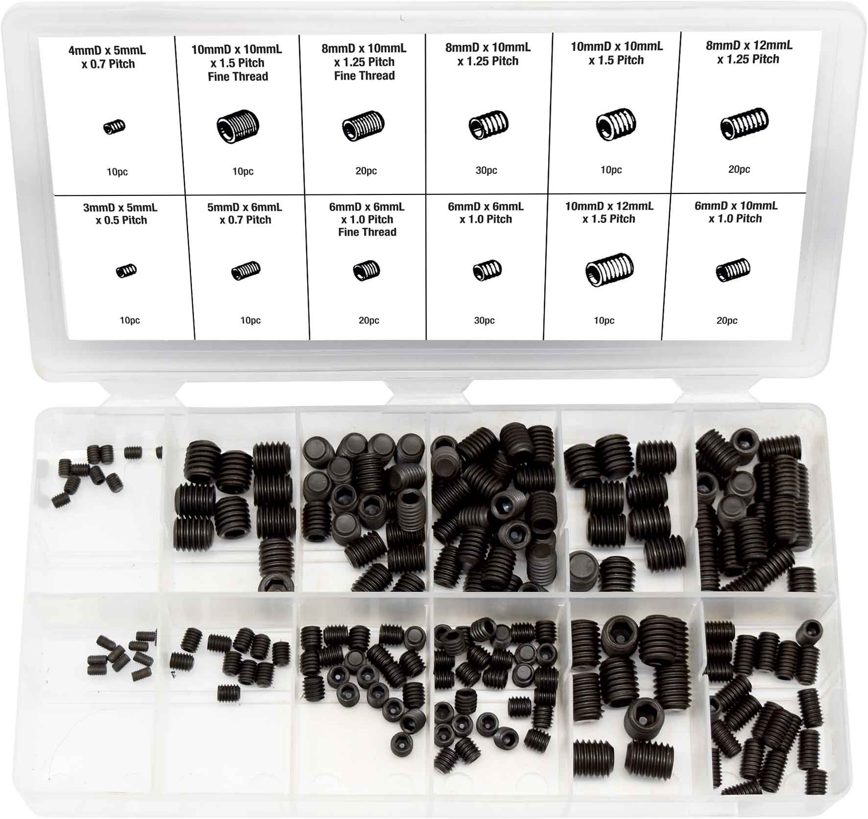 PKTool 200pc SAE Hex Head Set Screw Assortment - RG2884 (Pickup Only)