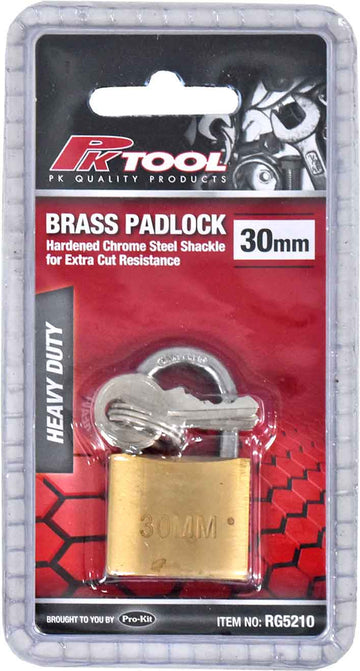 PKTool 30mm Heavy Duty Brass Padlock - RG5210 (Pickup Only)